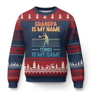 Funny Grandpa Tennis Quote Ugly Christmas Sweater Tennis Is My Game TS12 Navy Red Print Your Wear