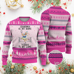 Funny Tennis Quote Ugly Christmas Sweater Grandma Is My Name Tennis Is My Game TS12 Hot Pink Print Your Wear