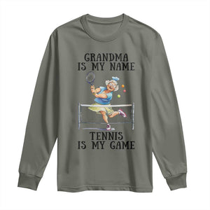 Funny Tennis Quote Long Sleeve Shirt Grandma Is My Name Tennis Is My Game TS12 Military Green Print Your Wear