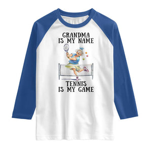 Funny Tennis Quote Raglan Shirt Grandma Is My Name Tennis Is My Game TS12 White Royal Print Your Wear