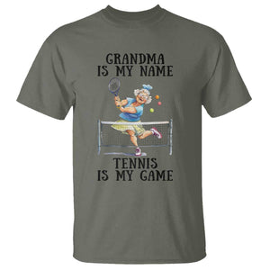 Funny Tennis Quote T Shirt Grandma Is My Name Tennis Is My Game TS12 Military Green Print Your Wear