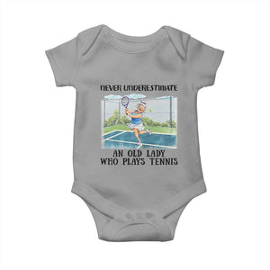 Funny Grandma Tennis Player Gift Baby Onesie Never Underestimate An Old Lady TS12 Sport Gray Print Your Wear