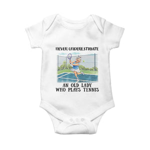 Funny Grandma Tennis Player Gift Baby Onesie Never Underestimate An Old Lady TS12 White Print Your Wear