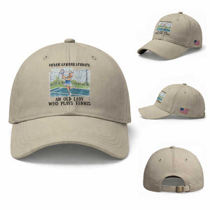 Funny Grandma Tennis Player Gift Baseball Cap Never Underestimate An Old Lady TS12 Baseball Cap Universal Fit Beige Print Your Wear