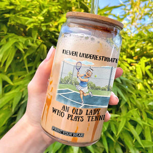 Funny Grandma Tennis Player Gift Glass Can Never Underestimate An Old Lady TS12 White Print Your Wear