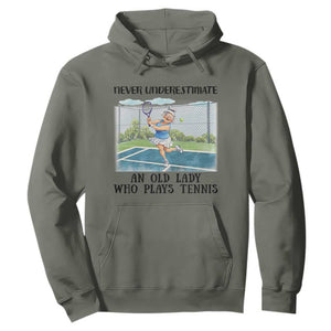 Funny Grandma Tennis Player Gift Hoodie Never Underestimate An Old Lady TS12 Military Green Print Your Wear