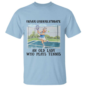 Funny Grandma Tennis Player Gift T Shirt Never Underestimate An Old Lady TS12 Light Blue Print Your Wear