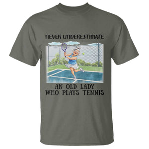 Funny Grandma Tennis Player Gift T Shirt Never Underestimate An Old Lady TS12 Military Green Print Your Wear