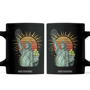 Funny Statue Of Liberty Tennis Player Coffee Mug Patriotic Sports Lover TS12 Black Print Your Wear