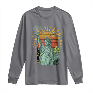 Funny Statue Of Liberty Tennis Player Long Sleeve Shirt Patriotic Sports Lover TS12 Charcoal Print Your Wear