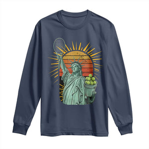 Funny Statue Of Liberty Tennis Player Long Sleeve Shirt Patriotic Sports Lover TS12 Navy Print Your Wear