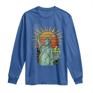 Funny Statue Of Liberty Tennis Player Long Sleeve Shirt Patriotic Sports Lover TS12 Royal Blue Print Your Wear