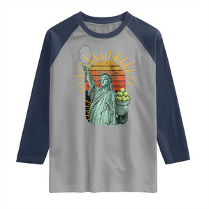 Funny Statue Of Liberty Tennis Player Raglan Shirt Patriotic Sports Lover TS12 Sport Gray Navy Print Your Wear