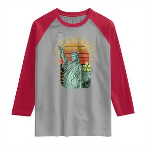 Funny Statue Of Liberty Tennis Player Raglan Shirt Patriotic Sports Lover TS12 Sport Gray Red Print Your Wear