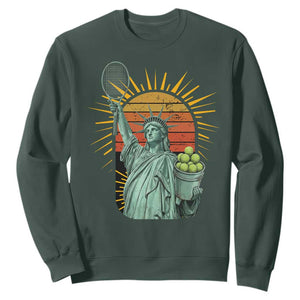 Funny Statue Of Liberty Tennis Player Sweatshirt Patriotic Sports Lover TS12 Dark Forest Green Print Your Wear