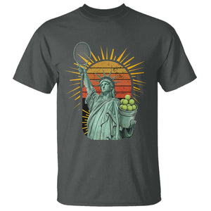 Funny Statue Of Liberty Tennis Player T Shirt Patriotic Sports Lover TS12 Dark Heather Print Your Wear