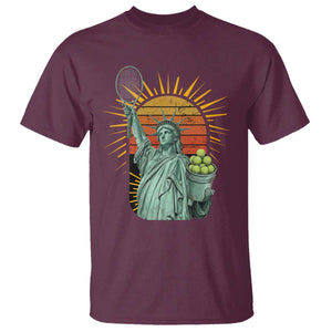 Funny Statue Of Liberty Tennis Player T Shirt Patriotic Sports Lover TS12 Maroon Print Your Wear