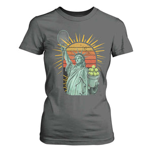 Funny Statue Of Liberty Tennis Player T Shirt For Women Patriotic Sports Lover TS12 Dark Heather Print Your Wear