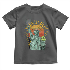 Funny Statue Of Liberty Tennis Player Toddler T Shirt Patriotic Sports Lover TS12 Dark Heather Print Your Wear