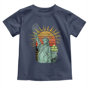 Funny Statue Of Liberty Tennis Player Toddler T Shirt Patriotic Sports Lover TS12 Navy Print Your Wear