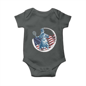 Funny Statue Of Liberty Tennis Player Baby Onesie USA Pride Female Tennis Gift TS12 Dark Heather Print Your Wear