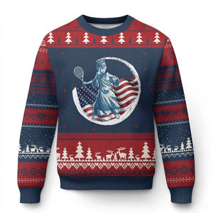 Funny Statue Of Liberty Tennis Player Ugly Christmas Sweater USA Pride Female Tennis Gift TS12 Navy Red Print Your Wear