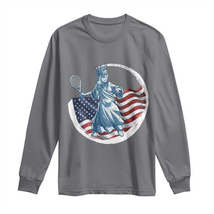 Funny Statue Of Liberty Tennis Player Long Sleeve Shirt USA Pride Female Tennis Gift TS12 Charcoal Print Your Wear