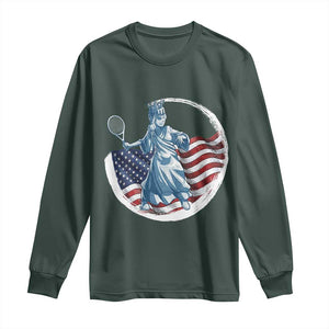 Funny Statue Of Liberty Tennis Player Long Sleeve Shirt USA Pride Female Tennis Gift TS12 Dark Forest Green Print Your Wear