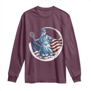 Funny Statue Of Liberty Tennis Player Long Sleeve Shirt USA Pride Female Tennis Gift TS12 Maroon Print Your Wear