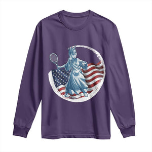 Funny Statue Of Liberty Tennis Player Long Sleeve Shirt USA Pride Female Tennis Gift TS12 Purple Print Your Wear