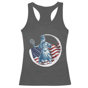 Funny Statue Of Liberty Tennis Player Racerback Tank Top USA Pride Female Tennis Gift TS12 Dark Heather Print Your Wear
