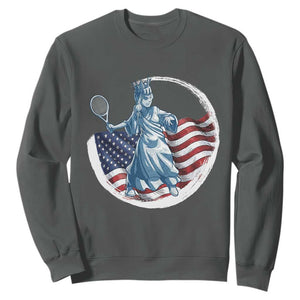 Funny Statue Of Liberty Tennis Player Sweatshirt USA Pride Female Tennis Gift TS12 Dark Heather Print Your Wear