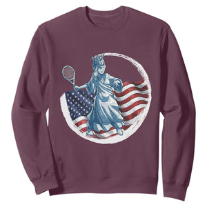 Funny Statue Of Liberty Tennis Player Sweatshirt USA Pride Female Tennis Gift TS12 Maroon Print Your Wear