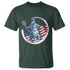 Funny Statue Of Liberty Tennis Player T Shirt USA Pride Female Tennis Gift TS12 Dark Forest Green Print Your Wear