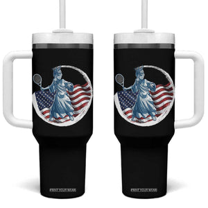 Funny Statue Of Liberty Tennis Player Tumbler With Handle USA Pride Female Tennis Gift TS12 One Size: 40 oz Black Print Your Wear
