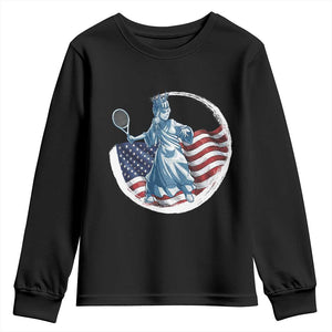Funny Statue Of Liberty Tennis Player Youth Sweatshirt USA Pride Female Tennis Gift TS12 Black Print Your Wear