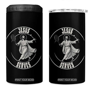 Christian Tennis Funny Gift For Believers 4 in 1 Can Cooler Tumbler Jesus Serves TS12 One Size: 16 oz Black Print Your Wear
