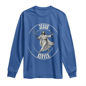 Christian Tennis Funny Gift For Believers Long Sleeve Shirt Jesus Serves TS12 Royal Blue Print Your Wear