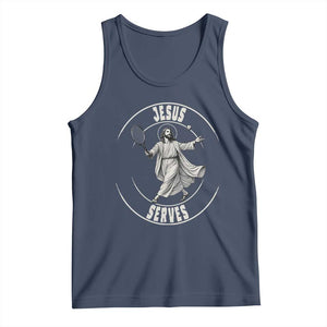 Christian Tennis Funny Gift For Believers Tank Top Jesus Serves TS12 Navy Print Your Wear