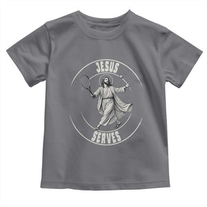 Christian Tennis Funny Gift For Believers Toddler T Shirt Jesus Serves TS12 Charcoal Print Your Wear