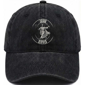 Christian Tennis Funny Gift For Believers Washed Cotton Baseball Cap Jesus Serves TS12 Print Your Wear