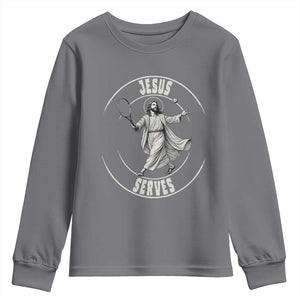 Christian Tennis Funny Gift For Believers Youth Sweatshirt Jesus Serves TS12 Charcoal Print Your Wear