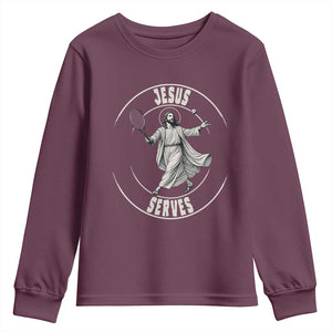 Christian Tennis Funny Gift For Believers Youth Sweatshirt Jesus Serves TS12 Maroon Print Your Wear