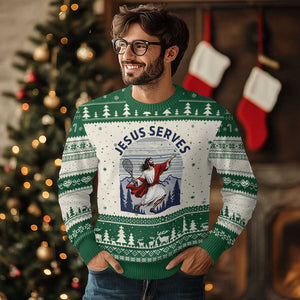Christian Tennis Lover Gift Ugly Christmas Sweater Funny Christian Gift TS12 Beige Green Print Your Wear