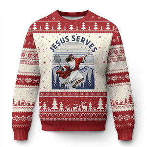 Christian Tennis Lover Gift Ugly Christmas Sweater Funny Christian Gift TS12 Beige Red Print Your Wear