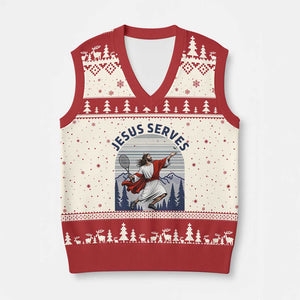Christian Tennis Lover Gift V-Neck Knit Sweater Vest Funny Christian Gift TS12 Beige Red Print Your Wear