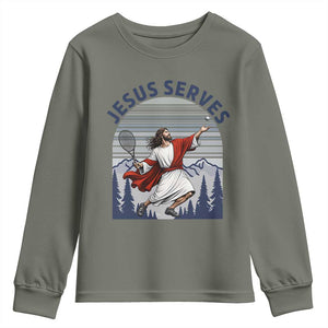 Christian Tennis Lover Gift Youth Sweatshirt Funny Christian Gift TS12 Military Green Print Your Wear