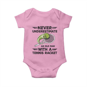 Funny Tennis Quote Baby Onesie Never Underestimate An Old Man With A Tennis Racket TS12 Light Pink Print Your Wear