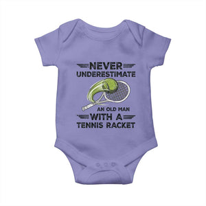 Funny Tennis Quote Baby Onesie Never Underestimate An Old Man With A Tennis Racket TS12 Violet Print Your Wear