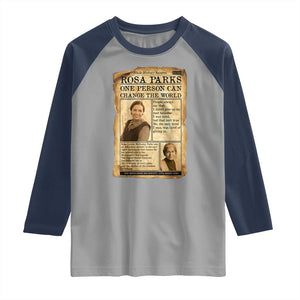 Vintage Newspaper Rosa Parks Raglan Shirt One Person Can Change The World Quote TS12 Sport Gray Navy Print Your Wear